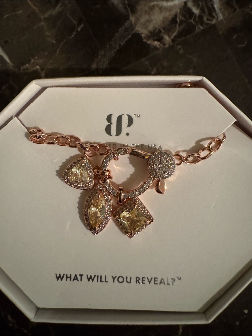 Bomb Party November 2025  Rose Gold Necklace with Yellow Crystal Charm Trio